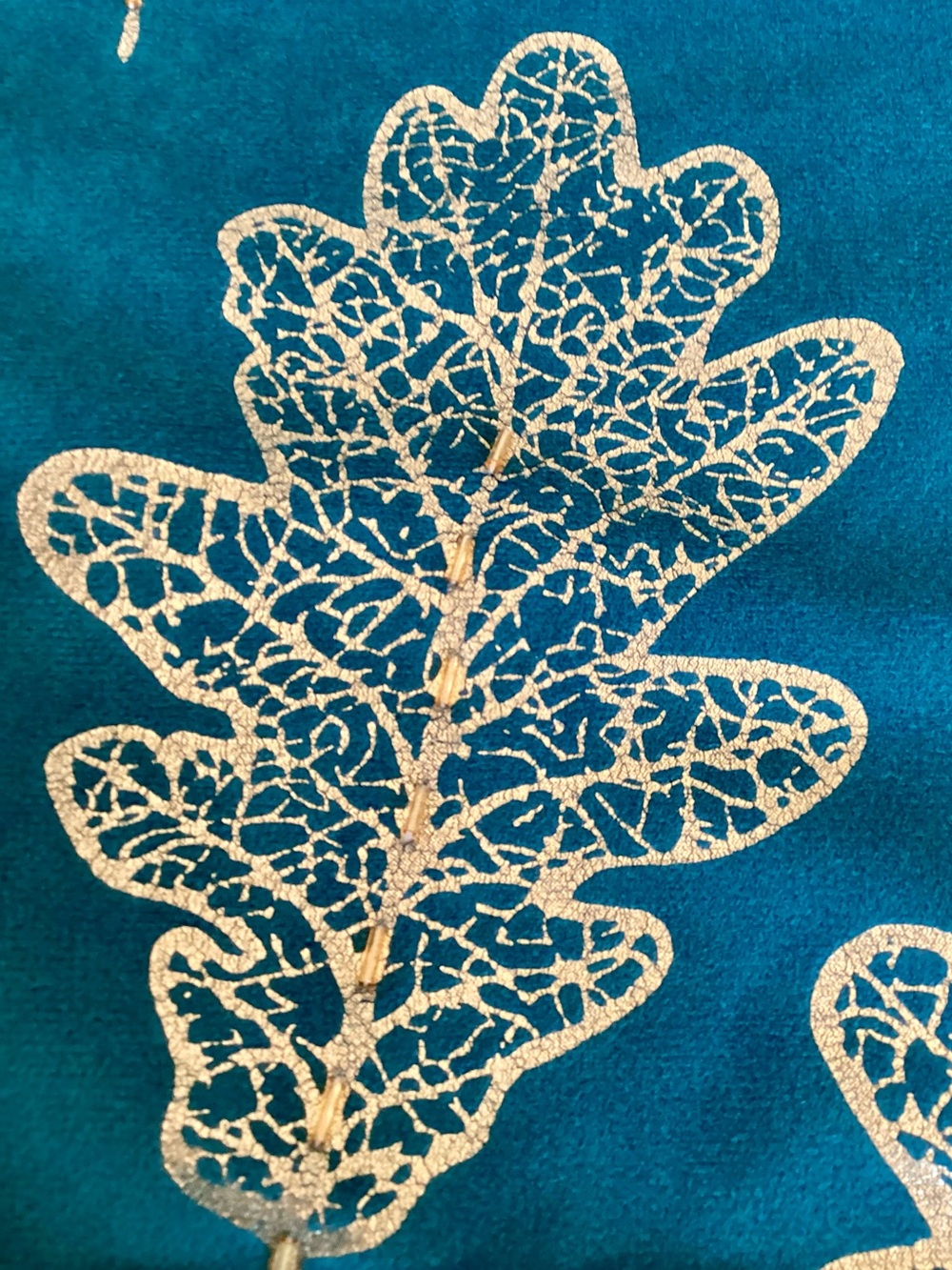 Teal & Gold Beaded Autumn Leaves Table Runner 6’ Long Velvet & Silk Type Fabric - Picture 3 of 6